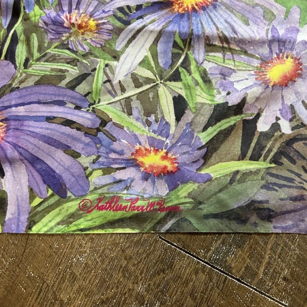 Kathleen‎ Parr McKenna Purple Aster Watercolor Floral Garden Flag Banner 28x39